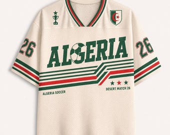 Camisa de Futebol da Argélia, Camisa Retrô do Deserto, Camisa Personalizada com Nome e Número, Presente para Fã de Futebol Argelino