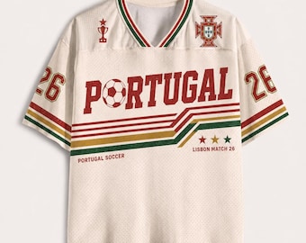 Camisa de Futebol de Portugal, Camisa Retrô de Lisboa, Camisa Personalizada com Nome e Número, Presente para Fã de Futebol Português