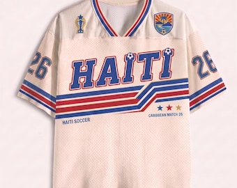 Camisa de futebol do Haiti, camisa retrô caribenha, camisa personalizada com nome e número, presente para torcedor de futebol haitiano