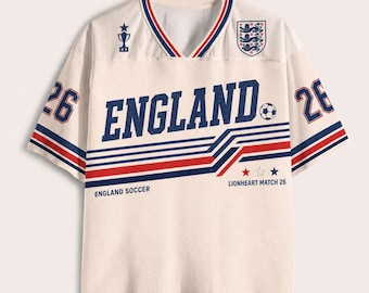 Camisa de Futebol da Inglaterra, Camisa Retrô dos Três Leões, Camisa Personalizada com Nome e Número, Presente para Fã de Futebol Inglês