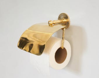 Solid Brass Toilet Roll Holder, Unlacquered Brass Bathroom Accessory