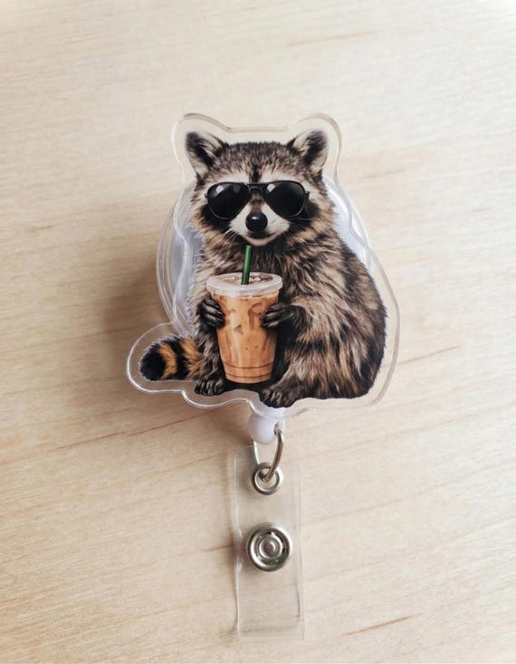 Funny Raccoon Trash Panda Badge Reel, Meme Animal Nurse Badge Holder, Cute Retractable ID Clip, Dumpster Raccoon Work Badge, Coworker Gift