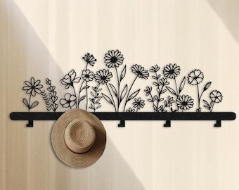 Floral Metal Coat Rack: Modern Black Wall Hook Organizer