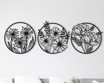 Floral Metal Wall Decor Set: Modern Botanical Art