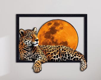Leopard Metal Wall Art: Jungle Animal Sculpture, UV Printing Decor