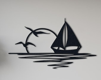 Metal Sailboat Wall Art: Handmade Steel Coastal Sunset Sculpture