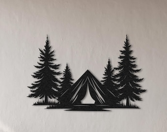 Forest Camping Metal Wall Art: Rustic Adventure Home Decor