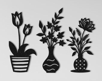 Minimalist Metal Flower Vase Wall Art: Modern Floral Decor