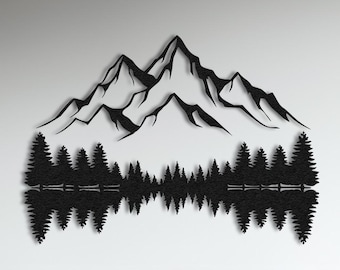 Mountain Metal Wall Art, Forest Landscape, Rustic Farmhouse Decor