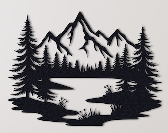 Mountain Lake Metal Wall Art: Rustic Cabin Decor