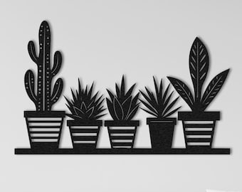 Laser Cut Metal Plant Wall Art: Cactus & Succulent Decor