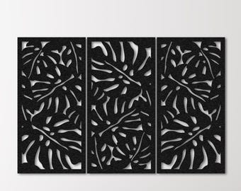 Modern 3-Panel Monstera Leaf Metal Wall Art