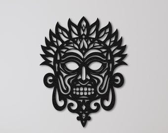 Tribal Mask Metal Wall Art: Boho African Decor