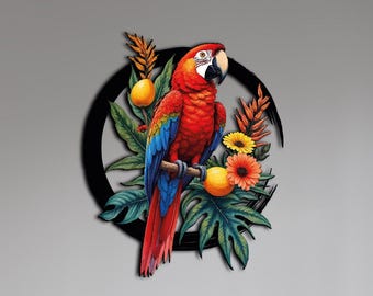 Tropical Parrot Metal Wall Art: Colorful Macaw, Jungle Decor