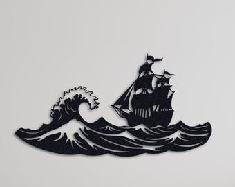 Sailing Ship Metal Wall Art: Laser Cut Nautical Decor