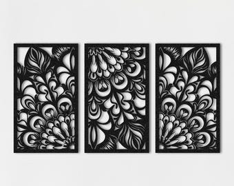 Floral Metal Wall Art: Modern Boho Home Decor, Laser Cut Panels