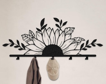 Sunflower Metal Coat Rack: Modern Entryway Wall Organizer