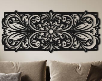 Ornate Black Metal Wall Art, Boho Home Decor