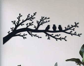 Metal Tree Branch with Birds: Minimalist Wall Art