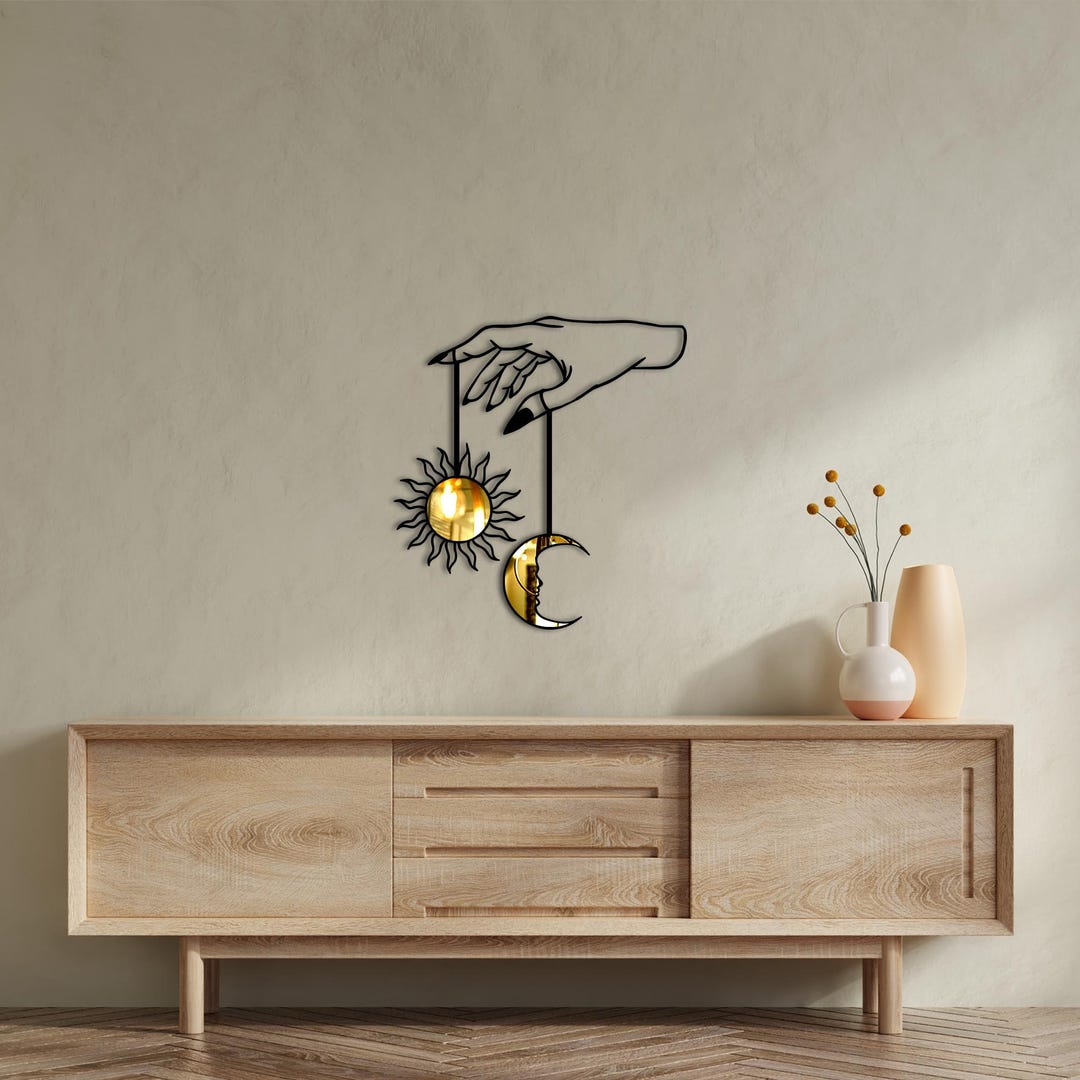 Metal Sun and Moon Wall Art: Celestial Hand Line Decor - Etsy