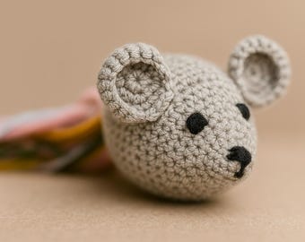 Handmade Crochet Catnip Mouse Toy – Bell Rattle, Colorful Tail