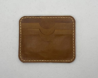 Personalized Slim Leather Card Holder | Beeswax Tan Wallet | Minimal 6 Card Case | Custom Name