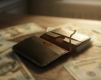 Handmade Crazy Horse Leather Wallet | Slim Money Clip, 5 Card Slots