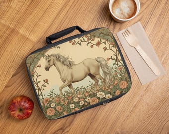 Bolsa térmica para almuerzo con semental y flores - Regalo para mamá de caballo - Botánico Art Nouveau
