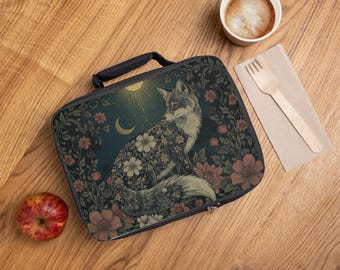 Bolsa de almuerzo con diseño de zorro floral y luna - Estilo botánico gótico - Regalo para amantes de las flores oscuras