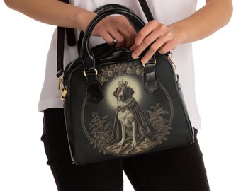 Victorian Canine Majesty Shoulder Bag - PU Leather Everyday Handbag - Gift for Royal Dog Portrait Lover - Royal Dog Bags