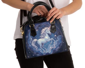 Floral Celestial Unicorn Handbag: Vegan Leather Shoulder Bag - Etsy