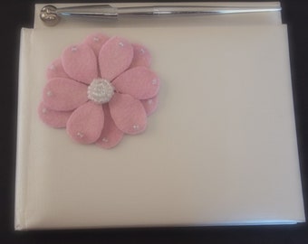 Guest Book Platinum Color with Silver Pen Pale Pink Mum Choose Flower Color