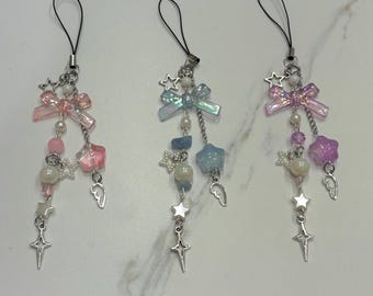 Colgante para móvil Y2K con forma de estrella y lazo - Acero inoxidable, con cuentas