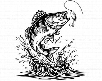 Springender Barsch SVG: T-Shirt Design, Fischen-Angler, Wildtier Kunst, Fischen-Vater, Schnittdateien, SVG, PNG, Sofort Download