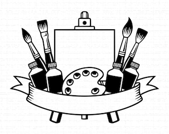 Logotipo de herramientas de artista pintor SVG, PNG: Paleta de pintura, Regalo de pintor, Monograma dividido, Diseño de camiseta, Archivo recortado, Descarga instantánea