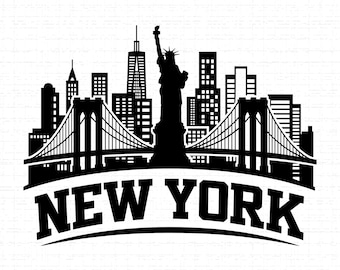 New York City Skyline SVG, PNG, Statue Of Liberty, Big Apple, Brooklyn Bridge Silhouette, Manhattan, NYC Travel Landmark, Urban Wall Art