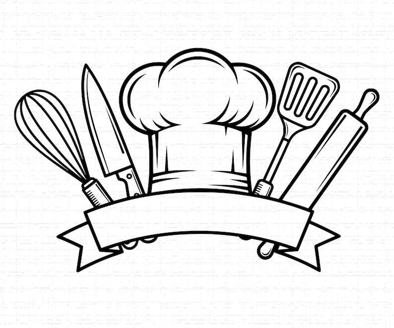 Chef Logo SVG: Chef Hat and Kitchen Tools Monogram, Cooking Clipart ...