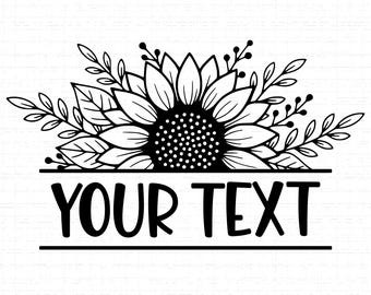 Sunflower Monogram SVG: Floral Split Frame, T-Shirt Design, Rustic Flower, Garden Art, Cut Files, SVG, PNG, Instant Download