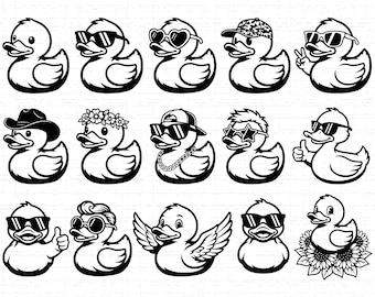 Gummiente SVG Bundle: Lustiges Enten-T-Shirt-Design, Enten-Silhouette, süße Tierschnittdateien, SVG, PNG, Sofort Download