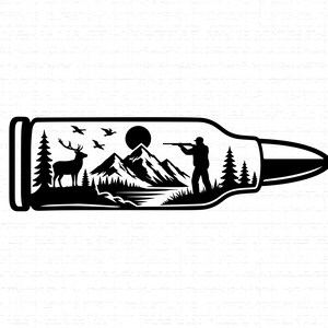 Bullet Hunting Deer SVG, PNG, Rifle Hunter Forest Scene, Whitetail Big Buck Shooting Art, Outdoor, Wildlife, Hunter Shirt Cut File, Cricut