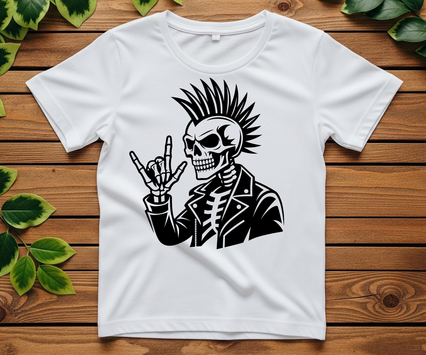 Punk Rocker Skeleton Vector Punk Rock Skeleton SVG, PNG, Mohawk Hairstyle, Rock on Hand, Rocker ...