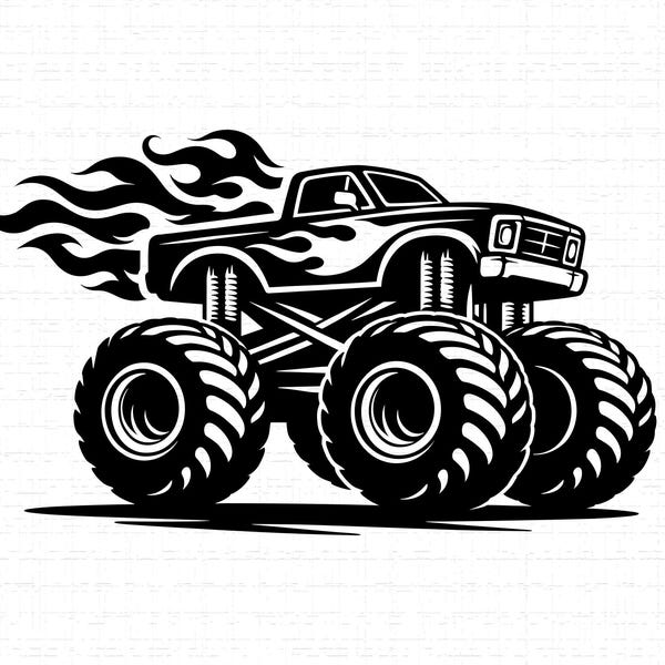 Monster Truck With Flame SVG, PNG, Boy Bedroom Decor, 4X4, Big Wheels, Offroad Truck, Hot Rod, Monster Jam Shirt Cut File, Cricut Silhouette