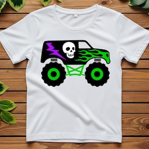 Monster Truck Fiamme Verdi SVG, PNG, Decorazione per la camera dei ragazzi, Fuoristrada, Monster Jam, Compleanno, File di taglio per maglietta con teschio e camion, Cricut, Silhouette immagine 2