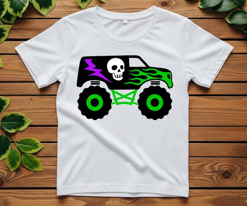 Monster Truck Fiamme Verdi SVG, PNG, Decorazione per la camera dei ragazzi, Fuoristrada, Monster Jam, Compleanno, File di taglio per maglietta con teschio e camion, Cricut, Silhouette immagine 2