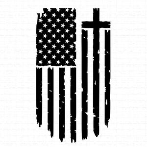 Flag With Cross SVG: Distressed American Flag and Cross, Christian Patriotism T-Shirt Design, Cut Files, SVG, PNG, Instant Download