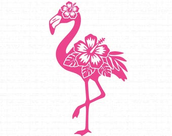 Floral Flamingo SVG: T-Shirt Design, Hawaii, Tropical Hibiscus Flower, Summer, Cut Files, SVG, PNG, Instant Download