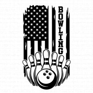 Bowling Us Flag SVG: T-Shirt Design, Bowler Gift, Bowling Game Clipart, Cut Files, SVG, PNG, Instant Download