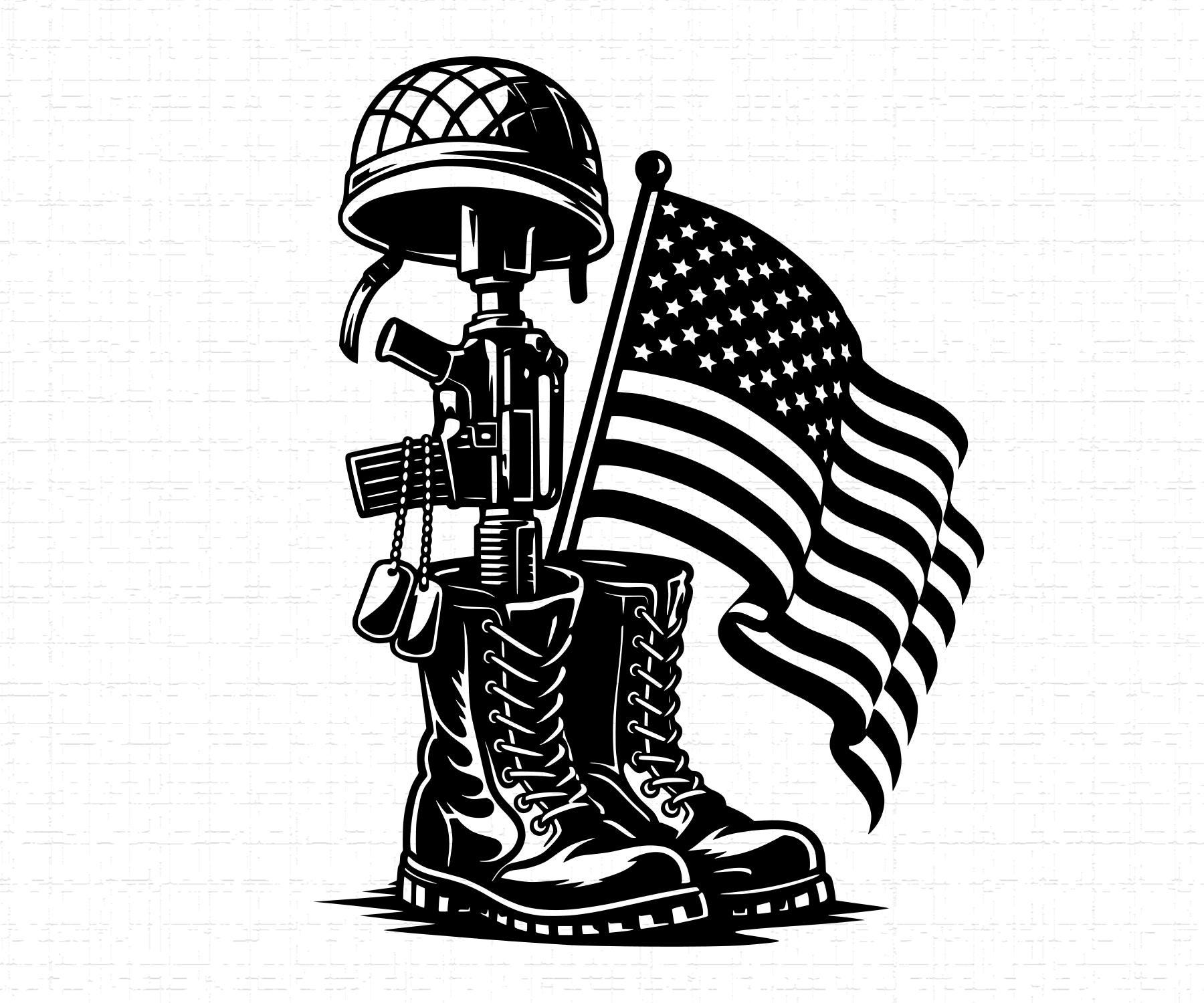Fallen Soldier Tribute Boots Rifle Helmet and Flag SVG, PNG, Memorial ...