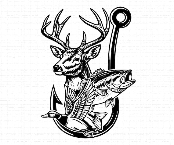 duck made out of deer antlers and a fish hook Ducks Hooks hunting decal North 49 Decals Ducks Fishing Hook Antlers Decal
