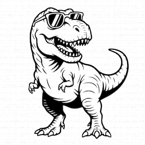 Lindo T-Rex con gafas de sol SVG, PNG: Dinosaurio genial, Tiranosaurio, Decoración para habitación infantil, Diseño de camiseta, Archivo recortado, Descarga instantánea